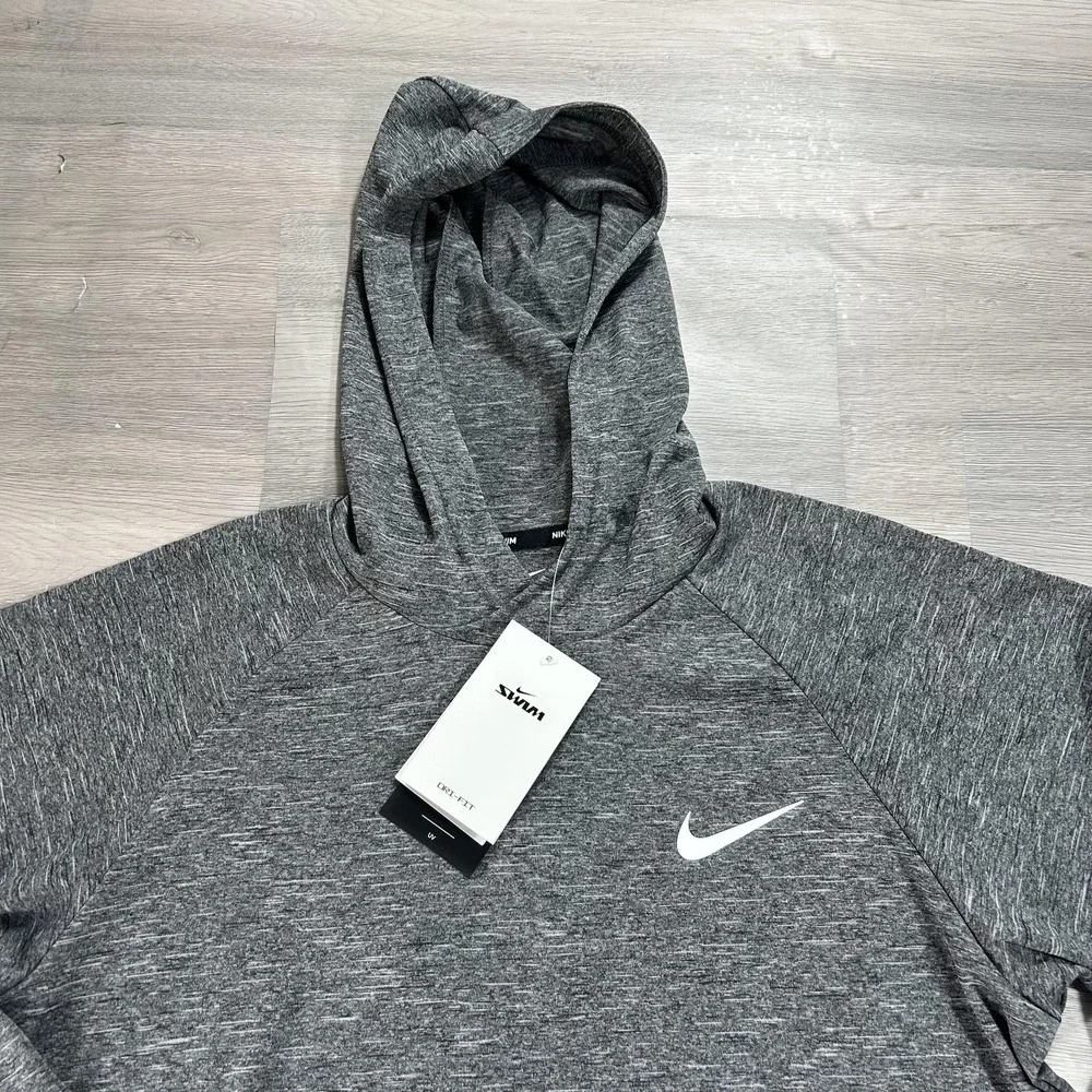 NEW Nike Swim Hooded Rash Guard Mens Small Gray Dri-FIT Long Sleeve NESSB669-001